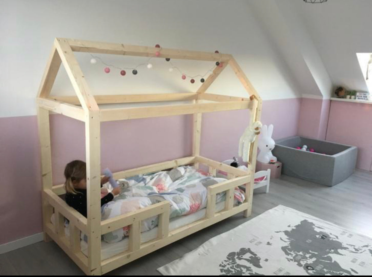 Peuter Huisbed 160x80 Blank Hout (Natuurlijke Look)